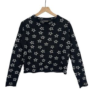 Milly Sweater XS Wool Knit Mock Neck Metallic Shooting Stars Print Celestial